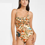 Hypnotic One Shoulder Swimsuit - Sepia Leaves - Simply Beach UK