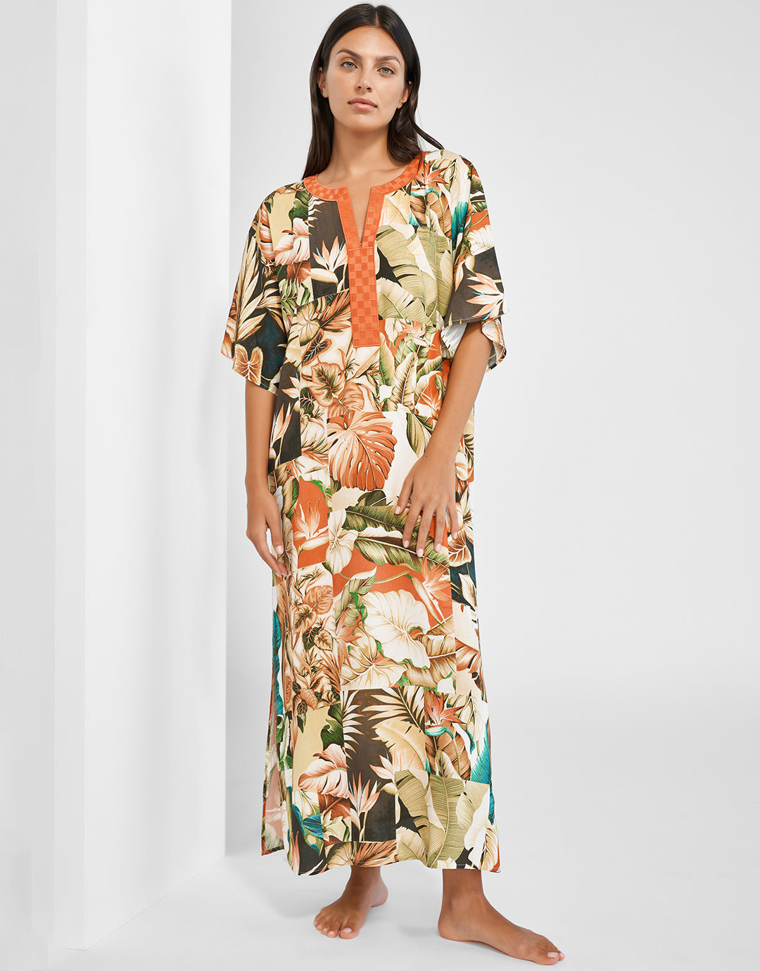 Hypnotic Maxi Kaftan - Sepia Leaves - Simply Beach UK