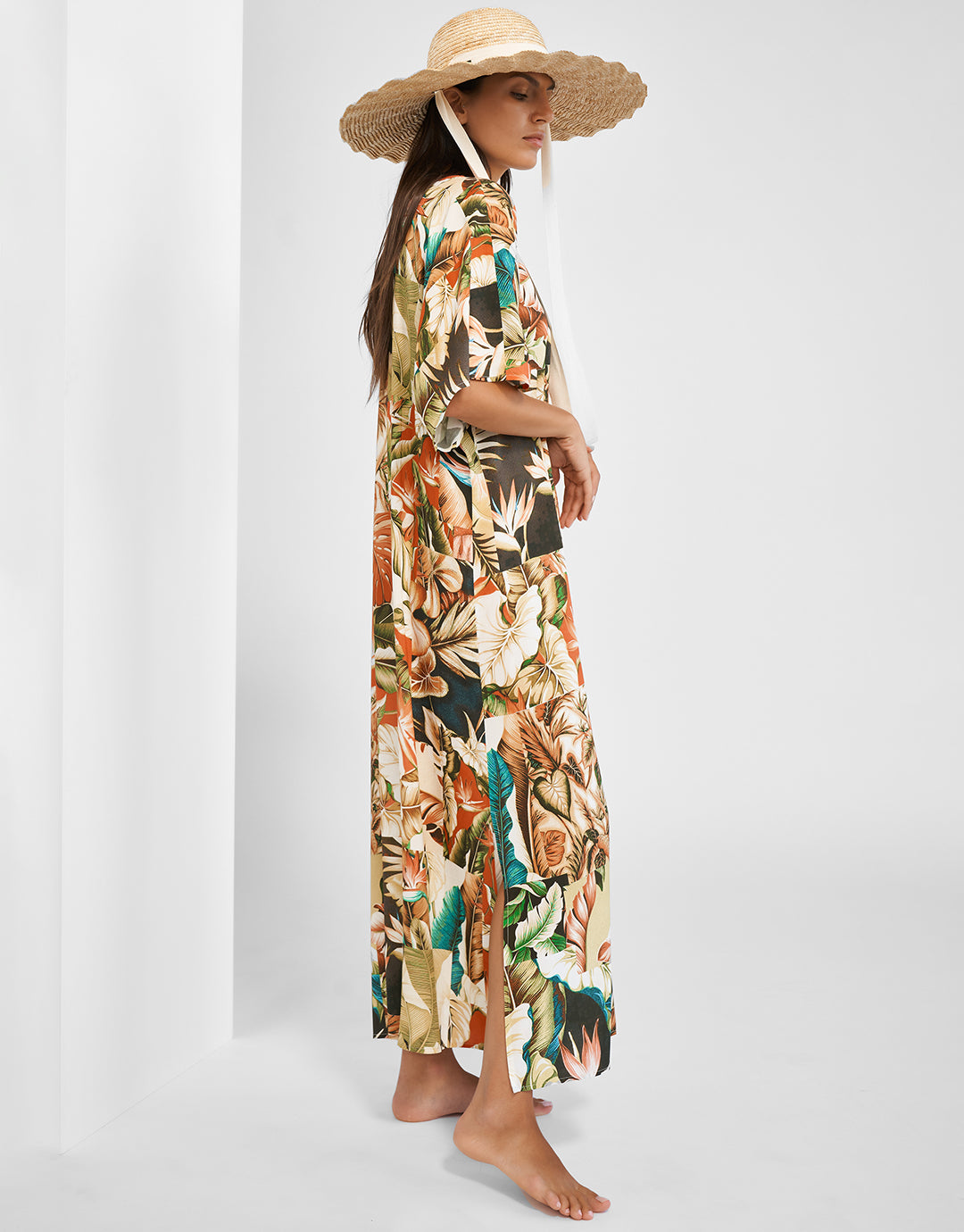 Hypnotic Maxi Kaftan - Sepia Leaves - Simply Beach UK