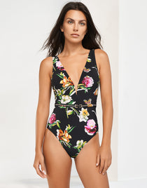 Siciliana Plunge Swimsuit - Black-Brights - Simply Beach UK