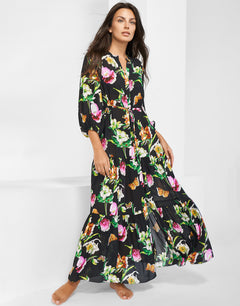 Siciliana Maxi Kaftan - Black-Brights - Simply Beach UK