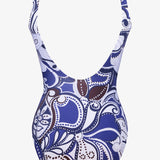 Cachemire Wrap Front Swimsuit - Blue and White - Simply Beach UK