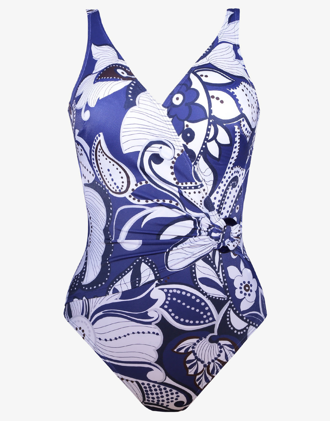 Cachemire Wrap Front Swimsuit - Blue and White - Simply Beach UK