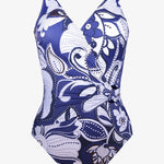 Cachemire Wrap Front Swimsuit - Blue and White - Simply Beach UK