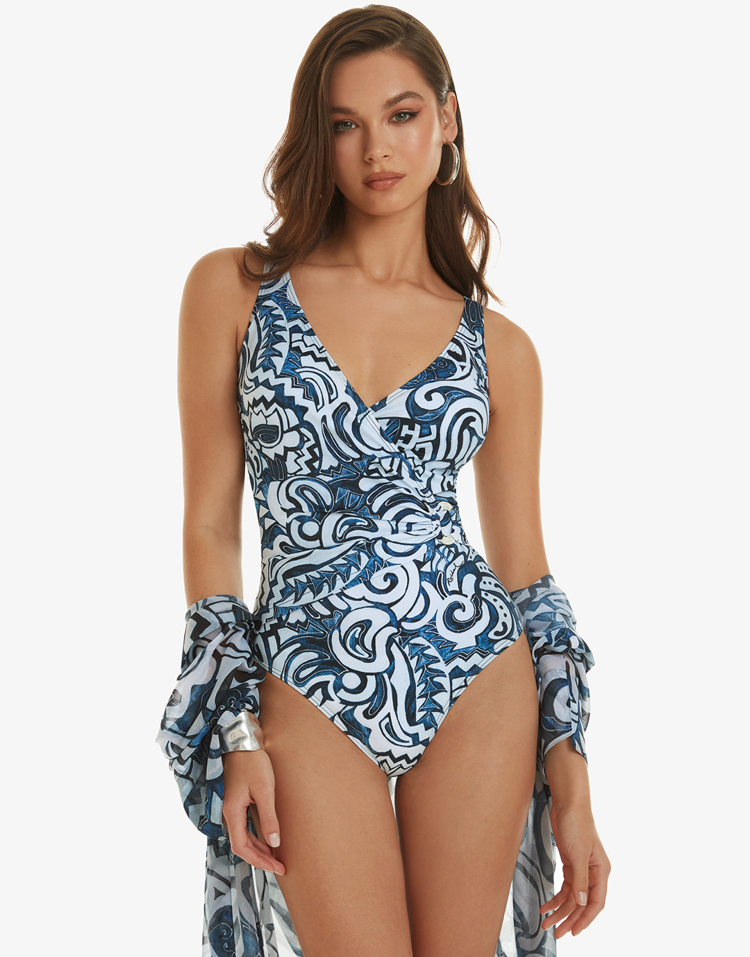 Graffiti Wrap Swimsuit - Blue and White - Simply Beach UK