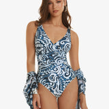 Graffiti Wrap Swimsuit - Blue and White - Simply Beach UK