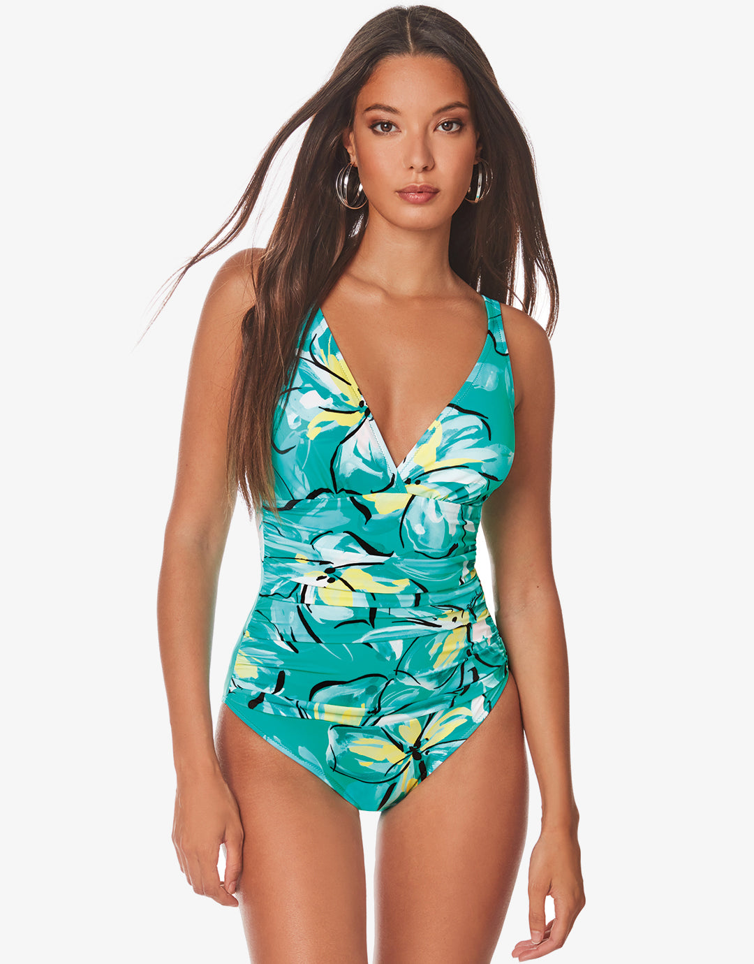 Bali Gathered Front Swimsuit - Green - Simply Beach UK