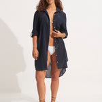 Crinkle Twill Beach Shirt - Indigo - Simply Beach UK
