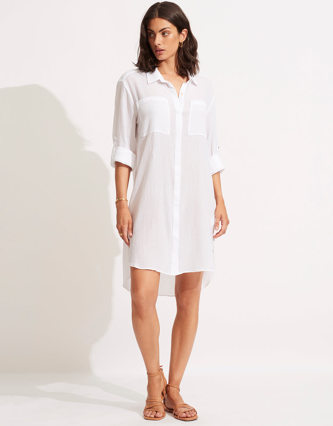 Crinkle Twill Beach Shirt - White - Simply Beach UK