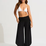 Shirred Waist Wrap Beach Trousers - Black - Simply Beach UK