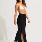 Shirred Waist Wrap Beach Trousers - Black - Simply Beach UK