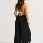 Shirred Waist Wrap Beach Trousers - Black - Simply Beach UK