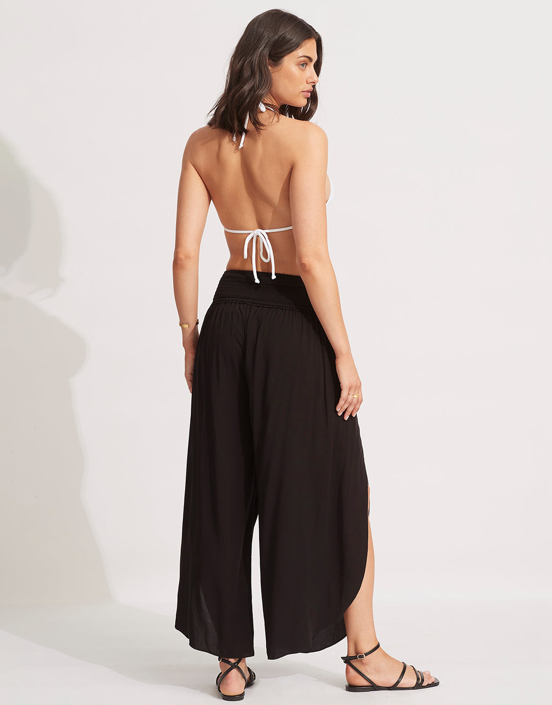 Shirred Waist Wrap Beach Trousers - Black - Simply Beach UK