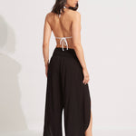 Shirred Waist Wrap Beach Trousers - Black - Simply Beach UK