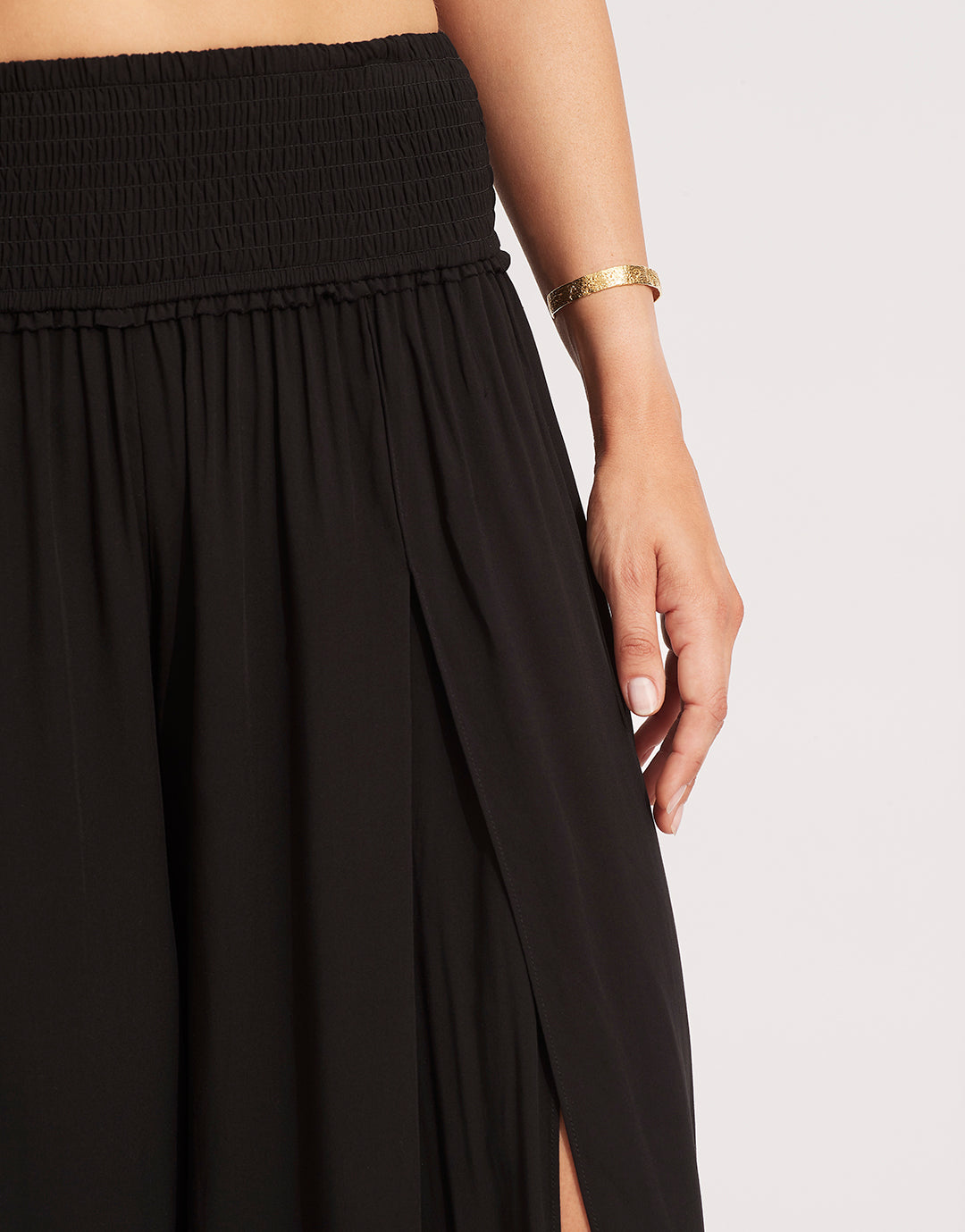Shirred Waist Wrap Beach Trousers - Black - Simply Beach UK