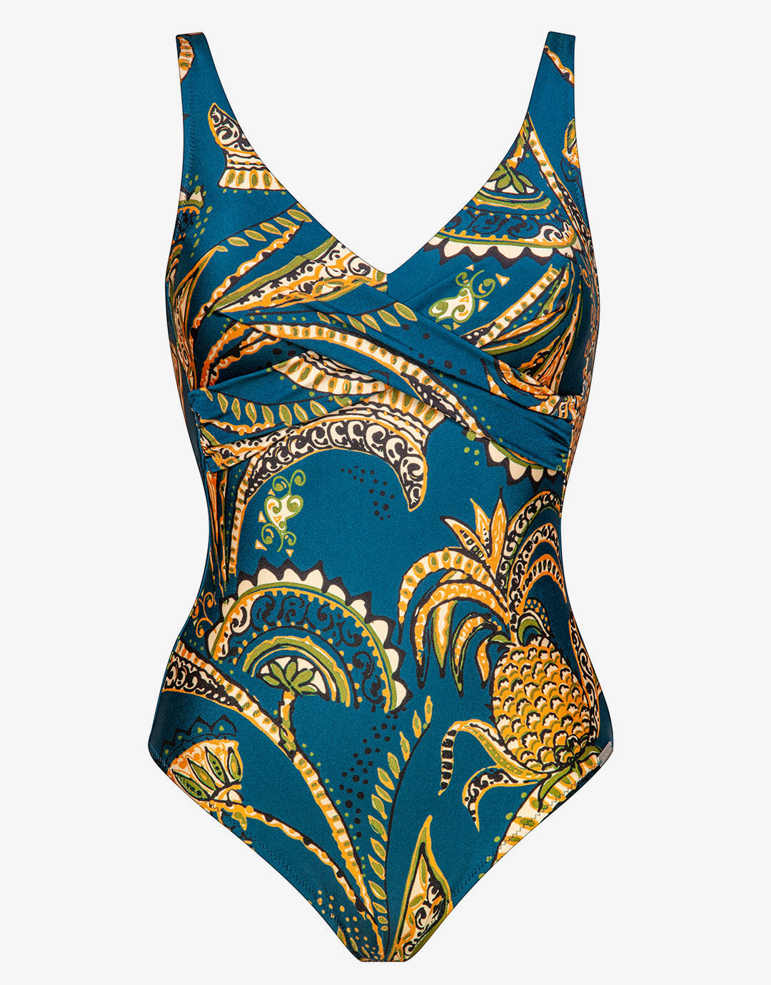 Satin Fruits Wrap Front Swimsuit - Ocean Pineapple - Simply Beach UK