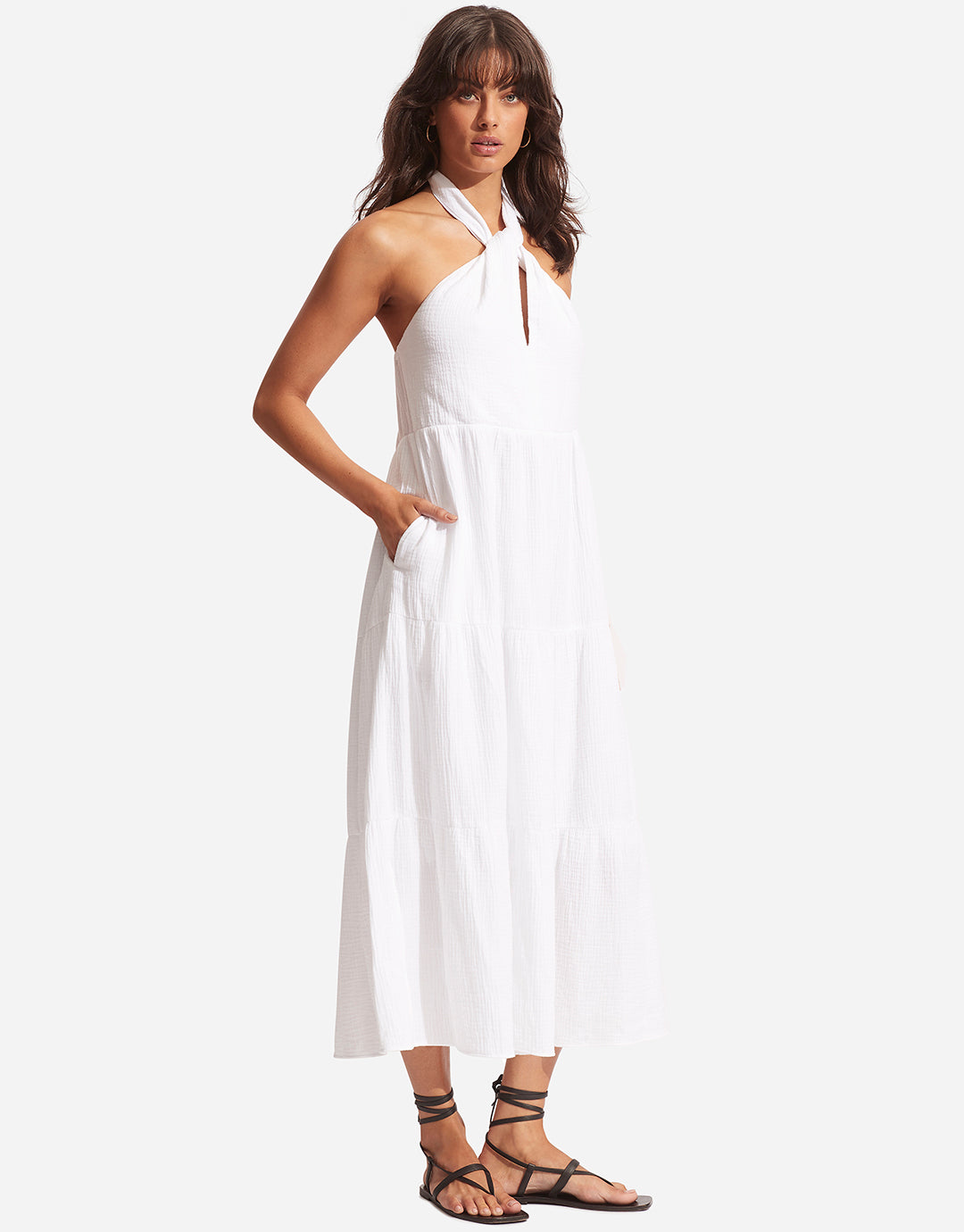 Halter Neck Dress - White - Simply Beach UK