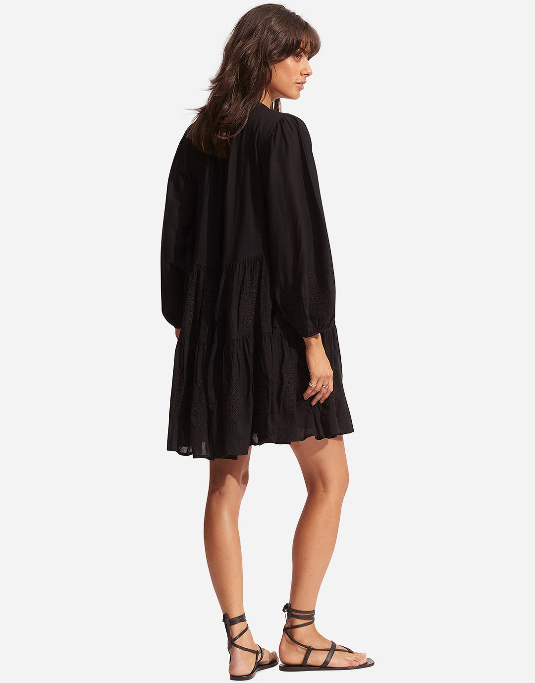 Corsica Embroidery Tier Dress - Black - Simply Beach UK