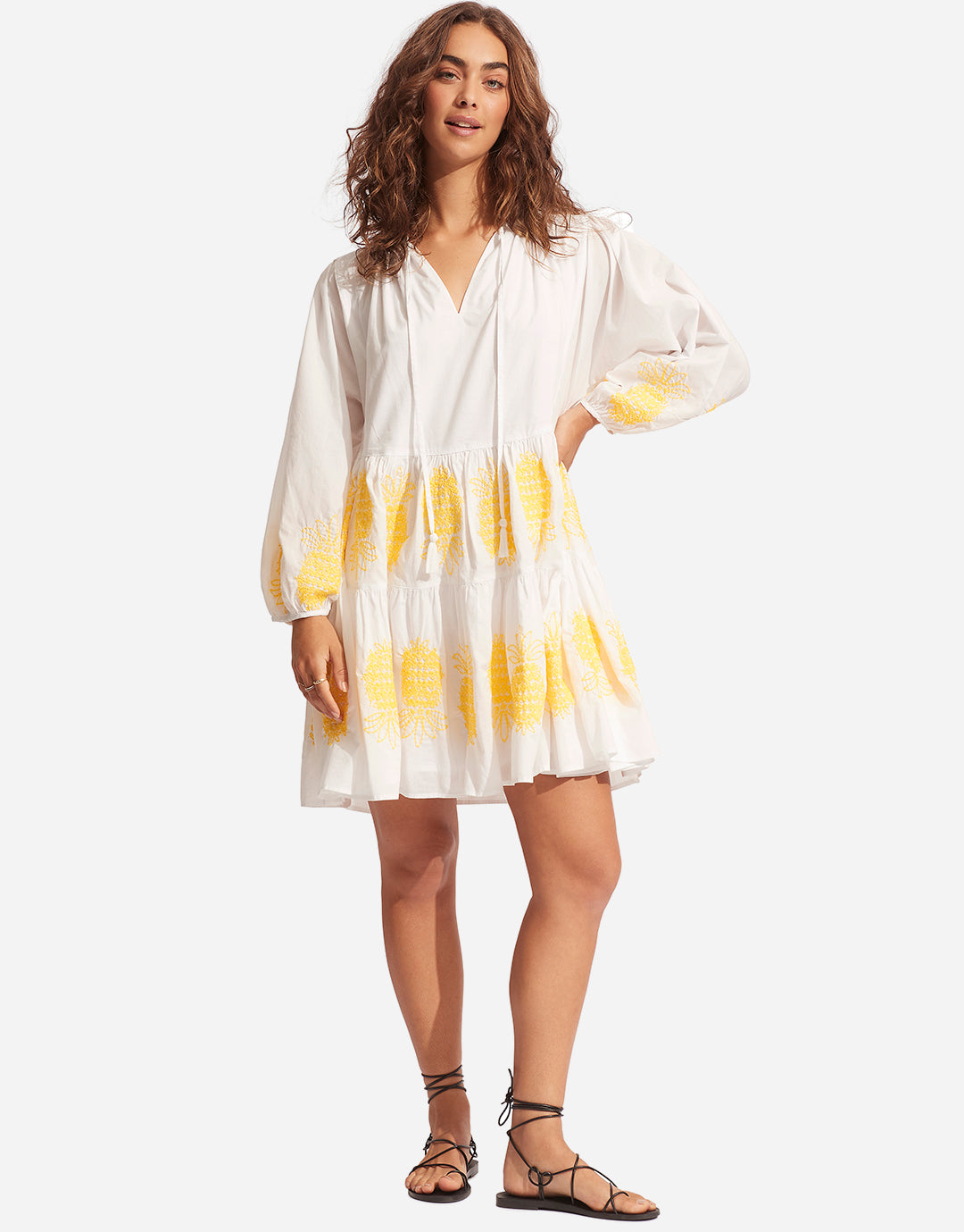 Corsica Embroidery Tier Dress - White - Simply Beach UK