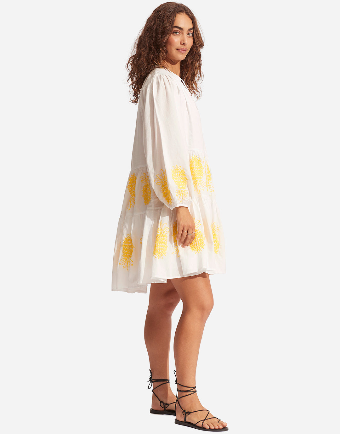 Corsica Embroidery Tier Dress - White - Simply Beach UK