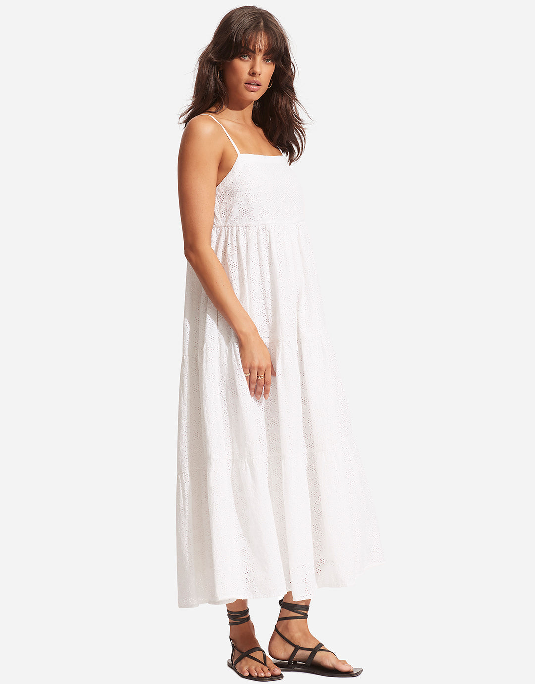 Embroidery Tiered Dress - White - Simply Beach UK