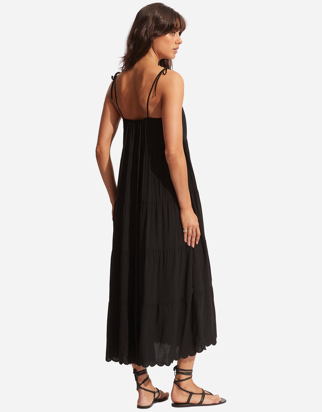 Gia Scallop Midi Dress - Black - Simply Beach UK