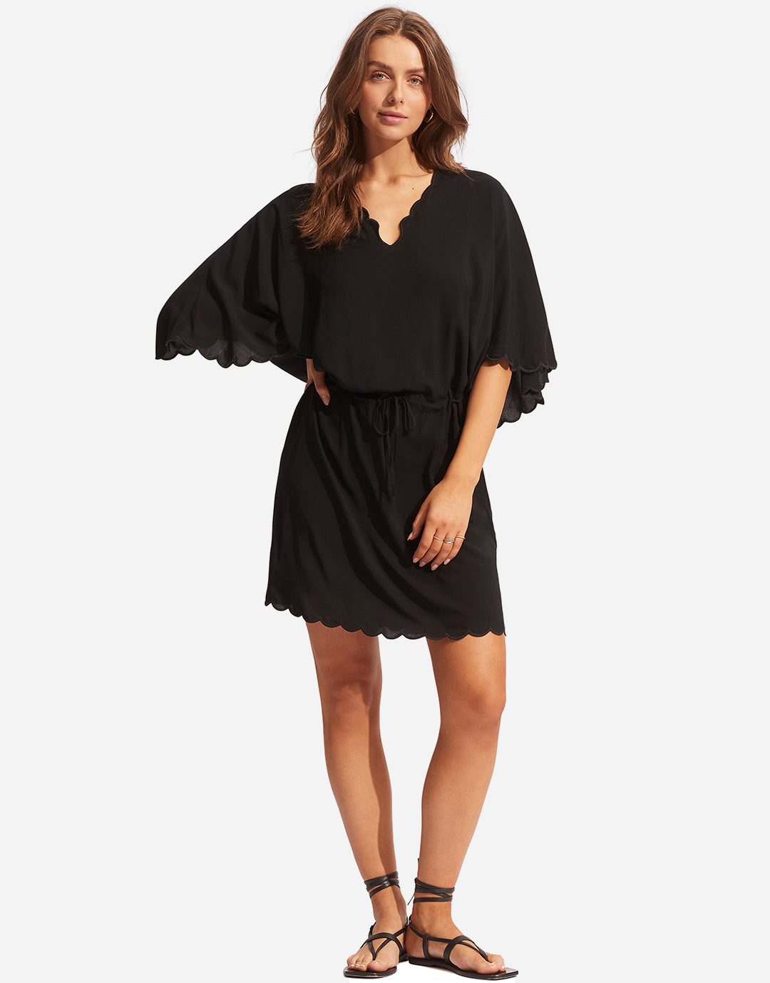 Gia Scallop Kaftan - Black - Simply Beach UK