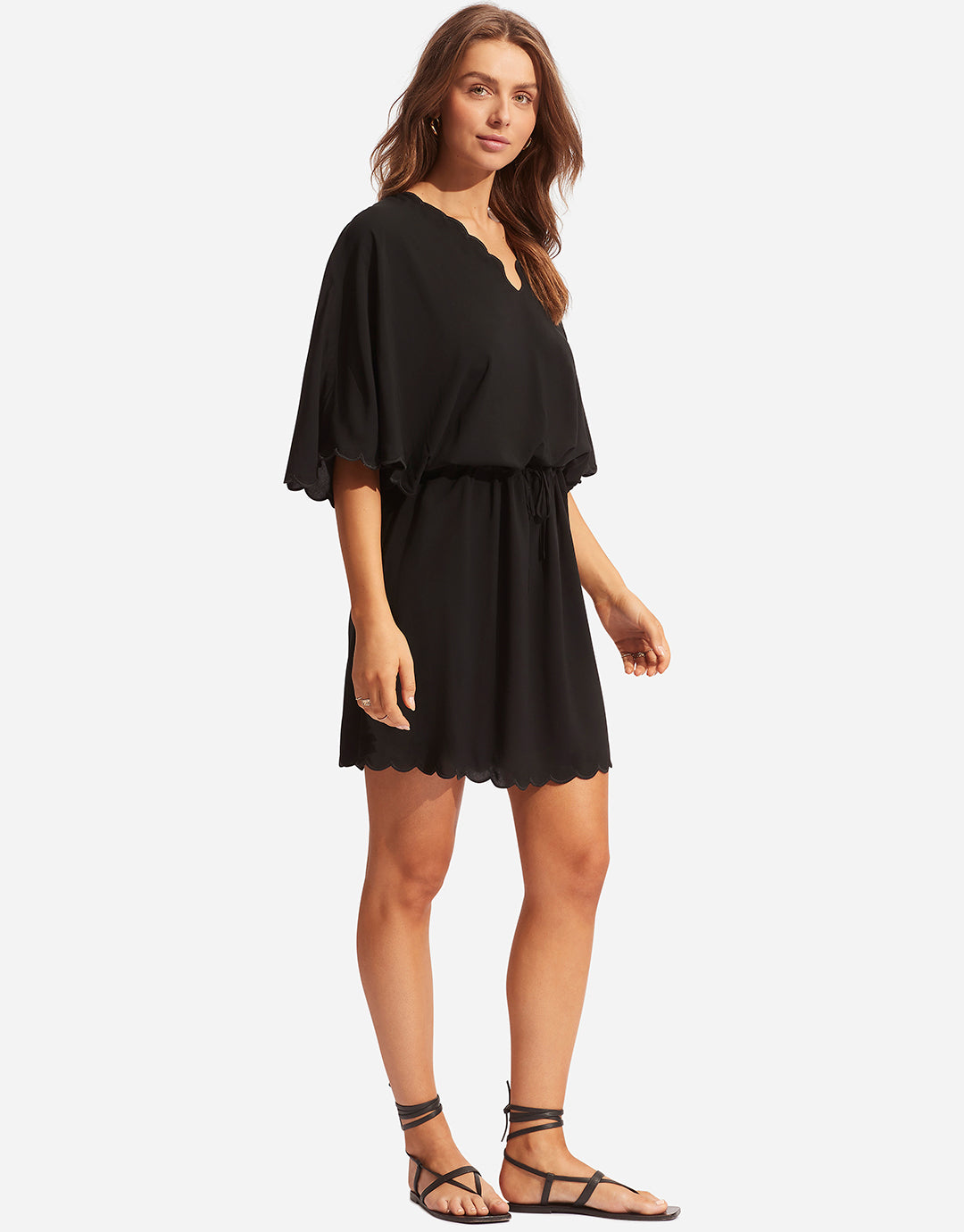 Gia Scallop Kaftan - Black - Simply Beach UK