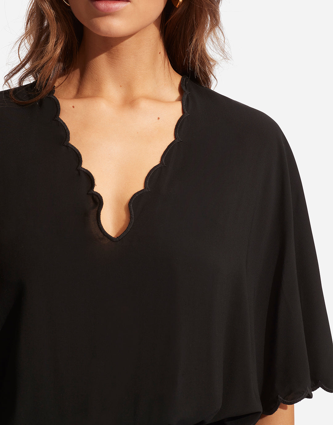 Gia Scallop Kaftan - Black - Simply Beach UK