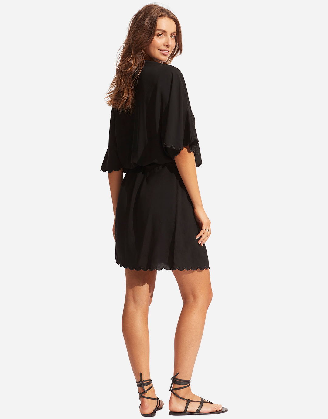 Gia Scallop Kaftan - Black - Simply Beach UK
