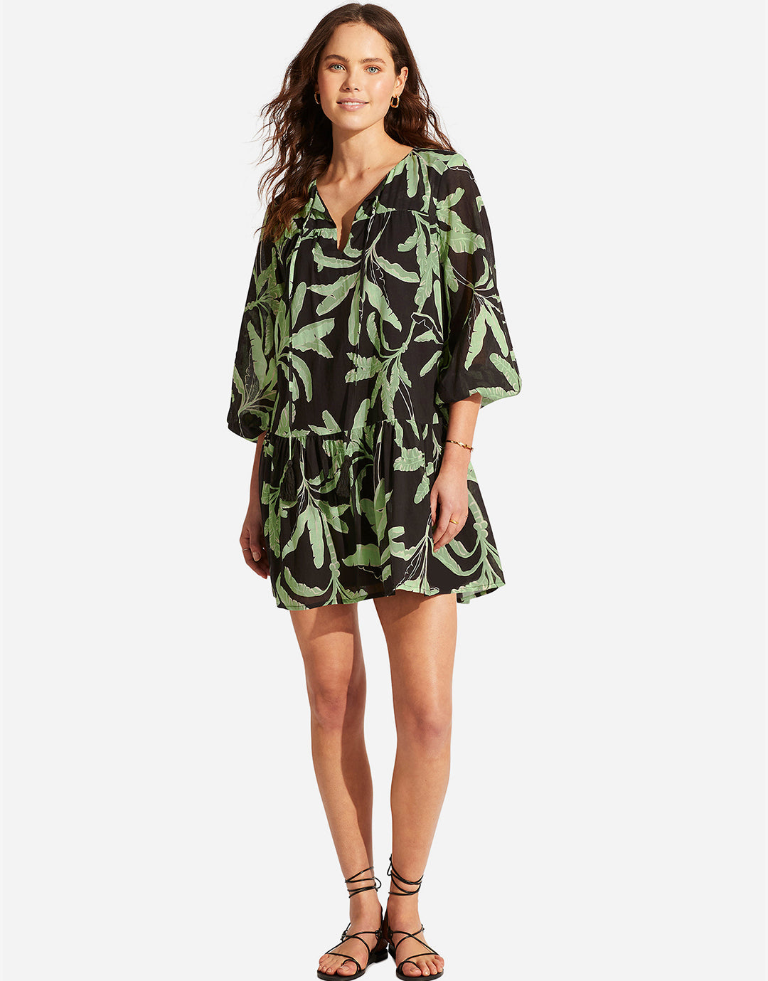 Palm Paradise Tier Dress - Black - Simply Beach UK