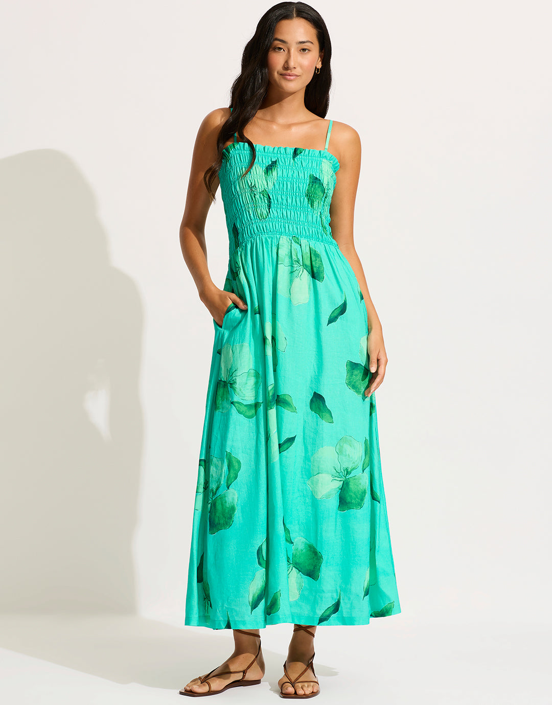 Secret Garden Shirred Maxi Dress Jade