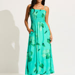 Secret Garden Shirred Maxi Dress - Jade - Simply Beach UK