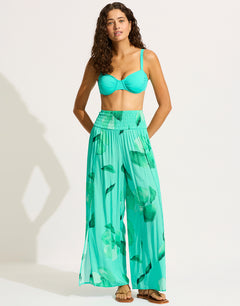 Secret Garden Shirred Wrap Beach Trouser - Jade - Simply Beach UK