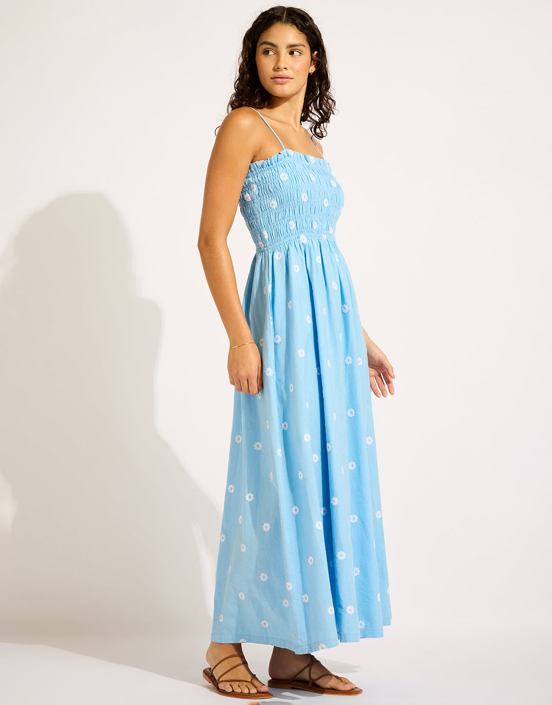 Daisy Chain Shirred Maxi Dress - Powder Blue - Simply Beach UK