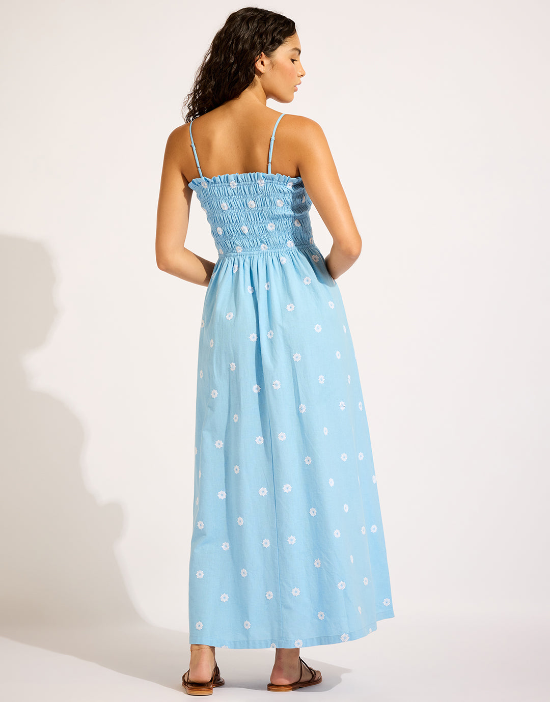 Daisy Chain Shirred Maxi Dress - Powder Blue - Simply Beach UK