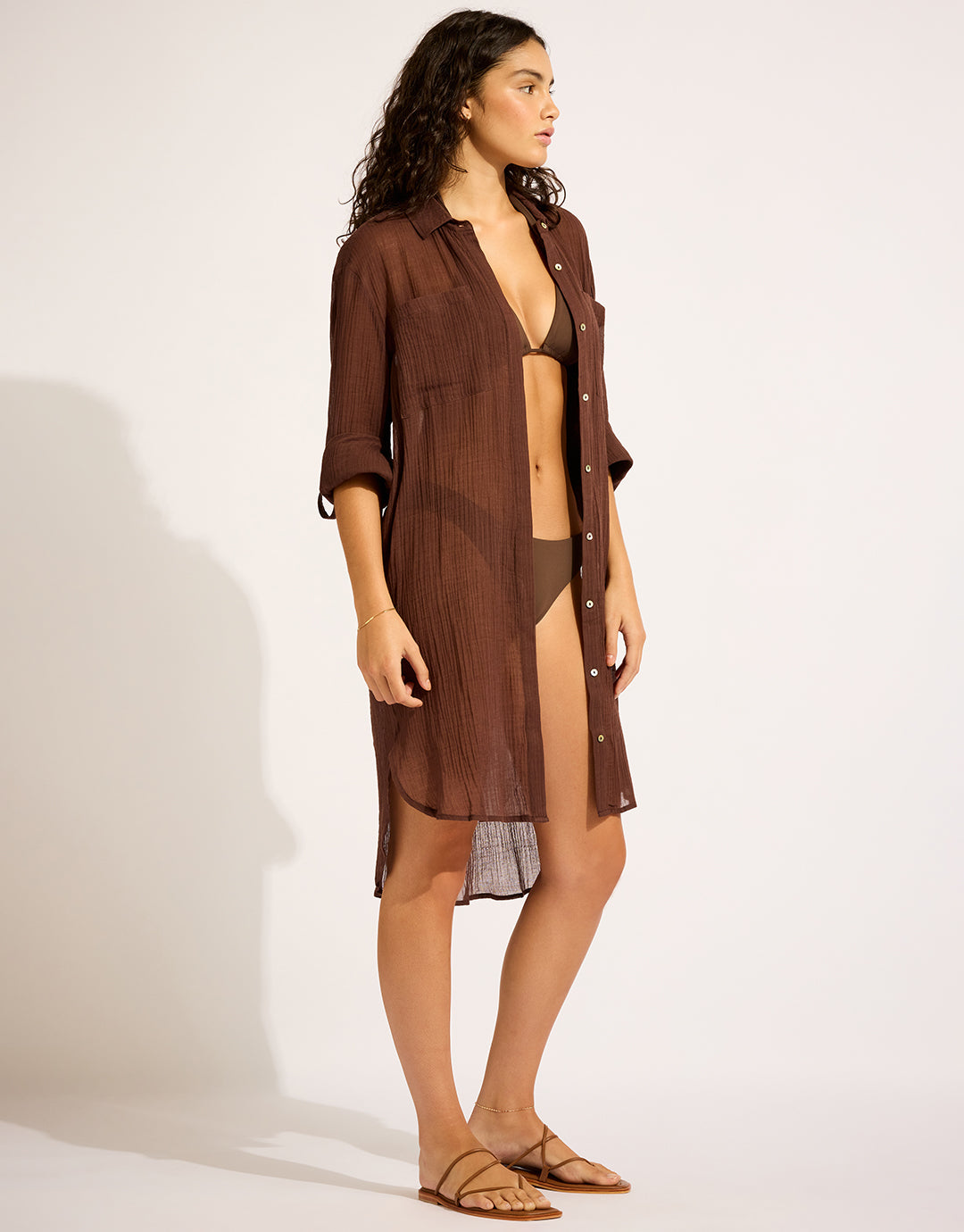 Crinkle Twill Beach Shirt - Dark Chocolate - Simply Beach UK