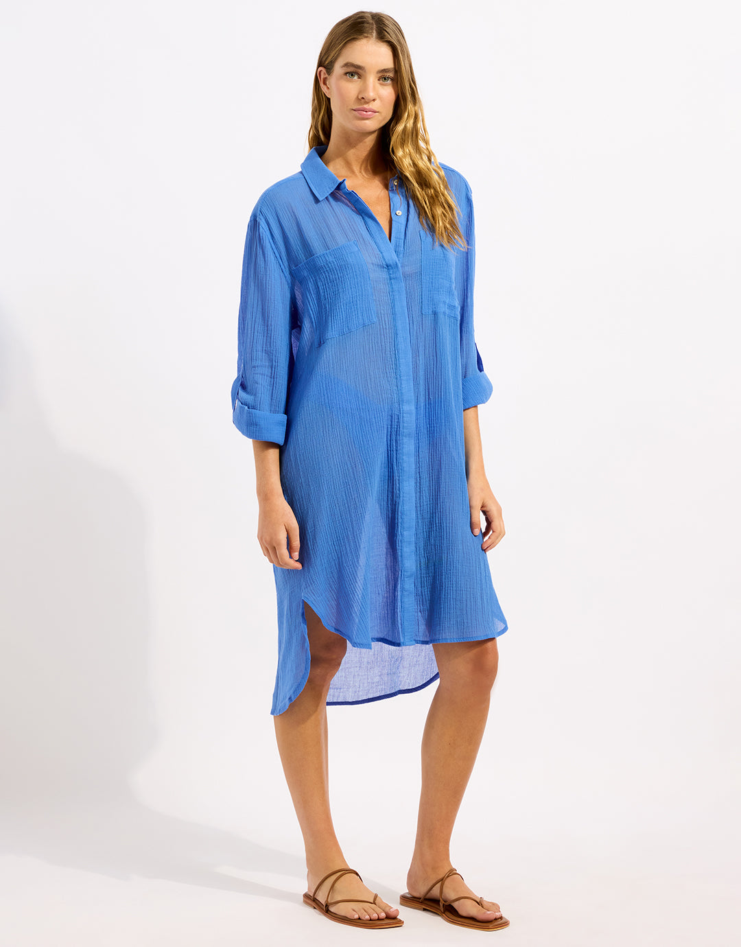 Crinkle Twill Beach Shirt - Sapphire - Simply Beach UK