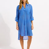 Crinkle Twill Beach Shirt - Sapphire - Simply Beach UK