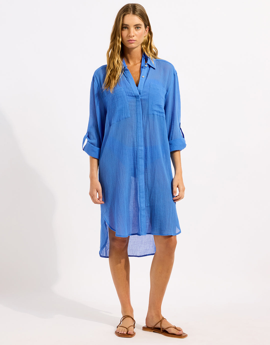 Crinkle Twill Beach Shirt - Sapphire - Simply Beach UK