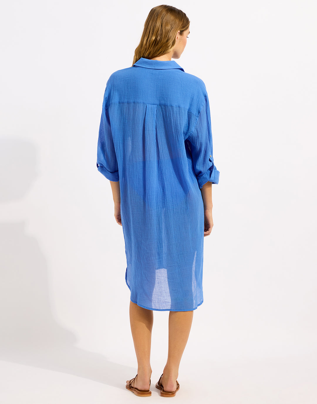 Crinkle Twill Beach Shirt - Sapphire - Simply Beach UK