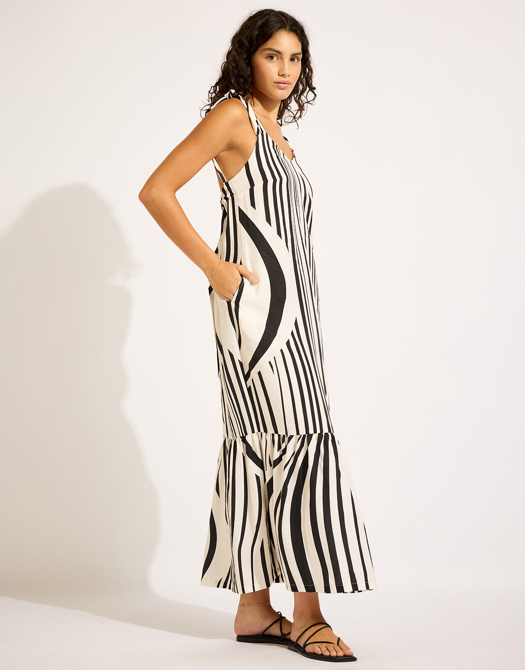 Coastline Tie Back Maxi Dress - Black - Simply Beach UK