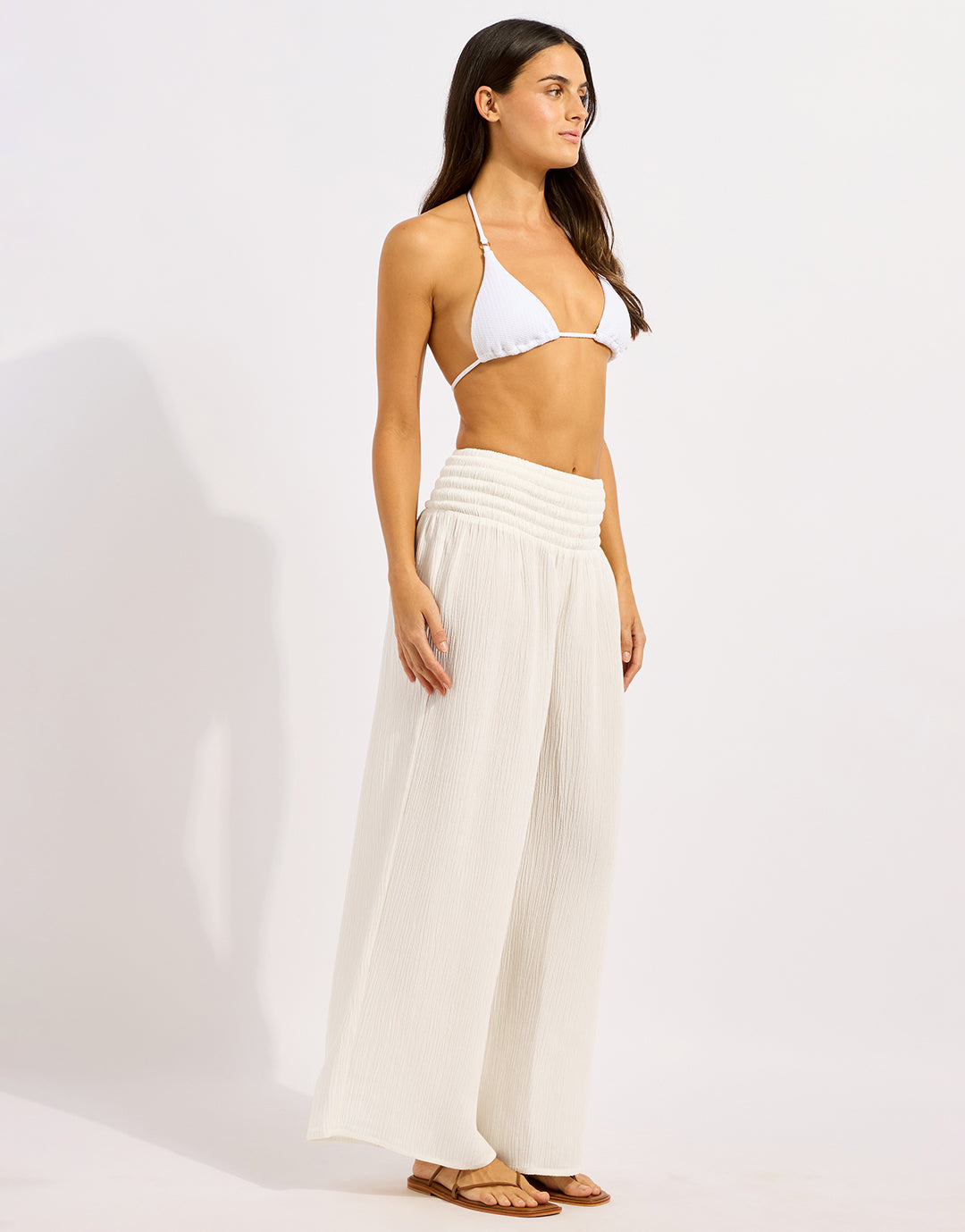 Beach Edit Shirred Waist Pant - White - Simply Beach UK