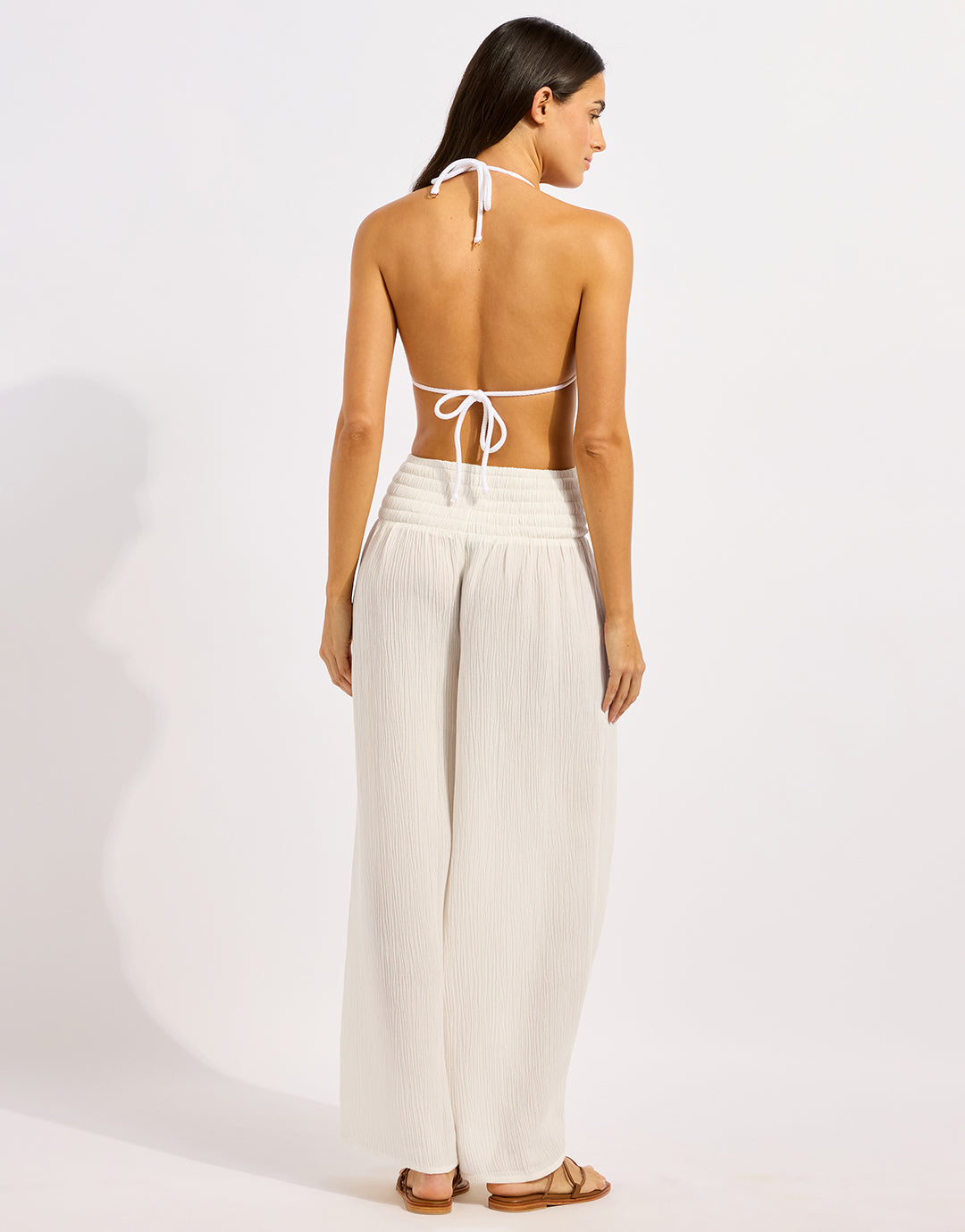 Beach Edit Shirred Waist Pant - White - Simply Beach UK