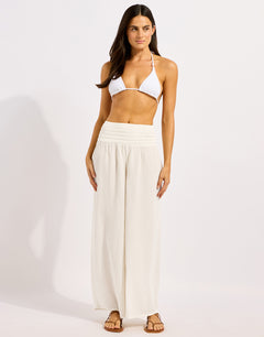 Seafolly Beach Edit Shirred Waist Pant - White - Simply Beach UK