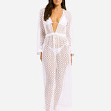 Seafolly Beach Edit Gathered Lace Cover Up - White - Simply Beach UK