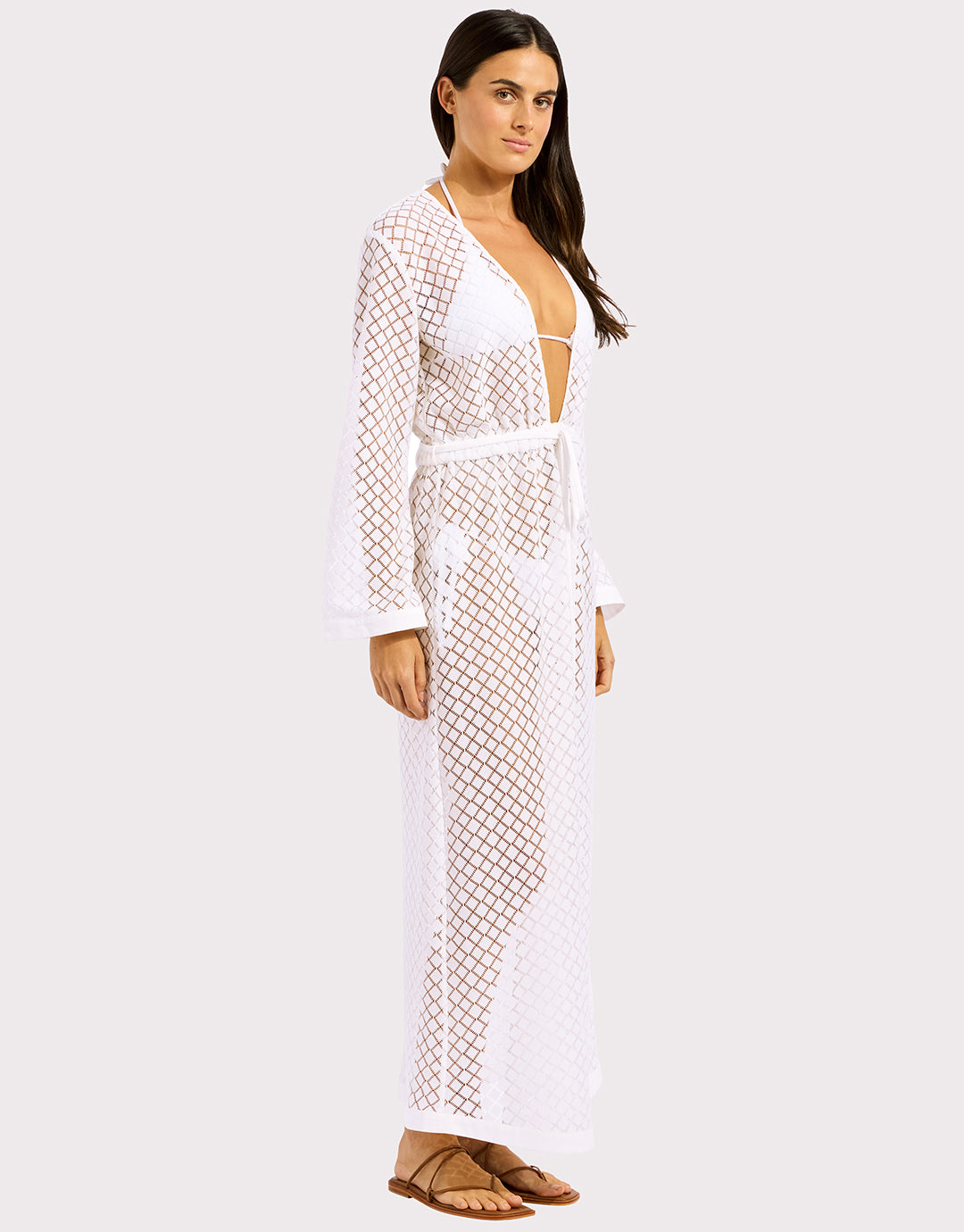 Seafolly Beach Edit Gathered Lace Cover Up - White - Simply Beach UK