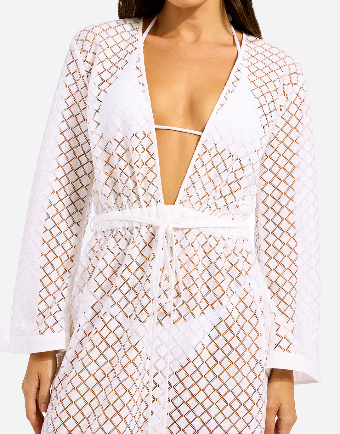 Seafolly Beach Edit Gathered Lace Cover Up - White - Simply Beach UK