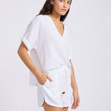 Double Gauze V Neck Top - White