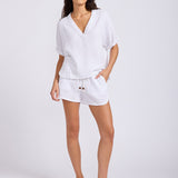 Double Gauze V Neck Top - White
